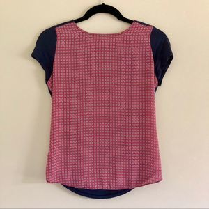 Petite Ann Taylor Blue & Red Diamond Print Top